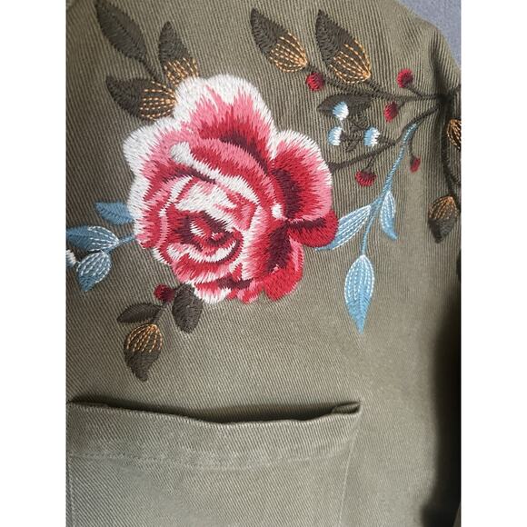 Savanna Jane Jacket Floral Embroidered Womens Sz L Olive Green Boho Western - Picture 6 of 11